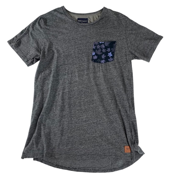 Modern Amusement Grey Slim Striped Leaf Print Pocket T-Shirt Men’s Size L. - Picture 3 of 11